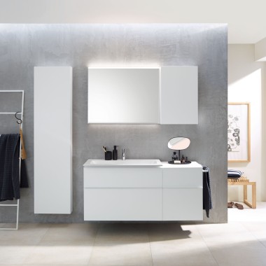 Combinaison lavabo Geberit iCon avec meubles de salle de bains blancs