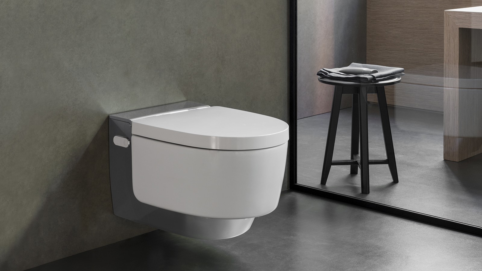 Grâce à son design, l’AquaClean Mera s’intègre harmonieusement dans le paysage de la salle de bains Grâce à son design, l’AquaClean Mera s’intègre harmonieusement dans le paysage de la salle de bains