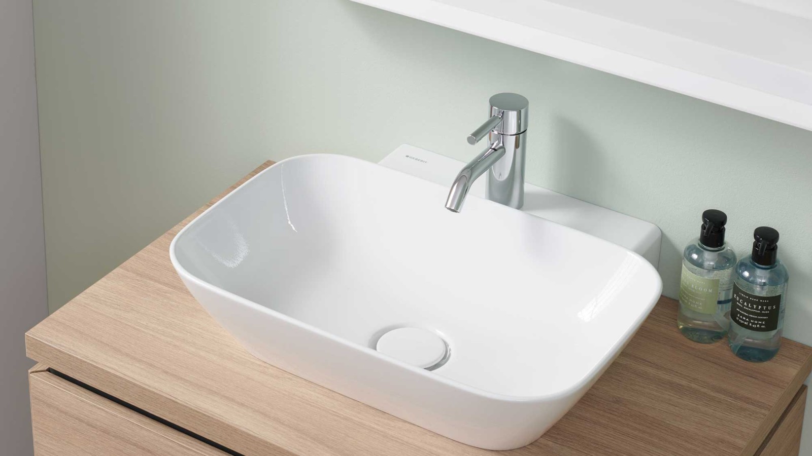 Geberit ONE Gästebadezimmer mit kleinem Aufsatzwaschbecken Geberit ONE Gästebadezimmer mit kleinem Aufsatzwaschbecken