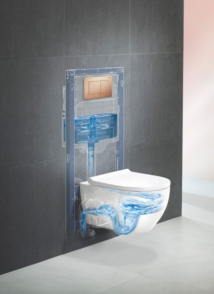 Système de WC Geberit avec WC Acanto TurboFlush et plaque de déclenchement Geberit Sigma40