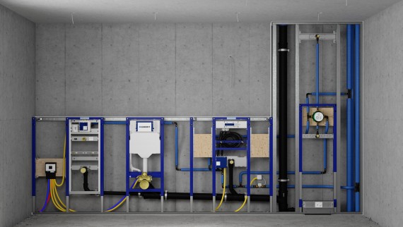 Geberit Duofix Vorwandinstallation und Spülkasten in einer Systemwand