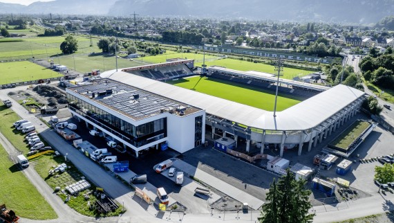 Das SCR Altach Fussballstadion wurde 2025 um das Businessgebäude erweitert
