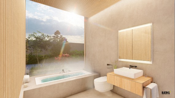 Le but est de ressentir calme et sérénité dans la salle de bains de 6 mètres carrés (© Bjerg Arkitektur)