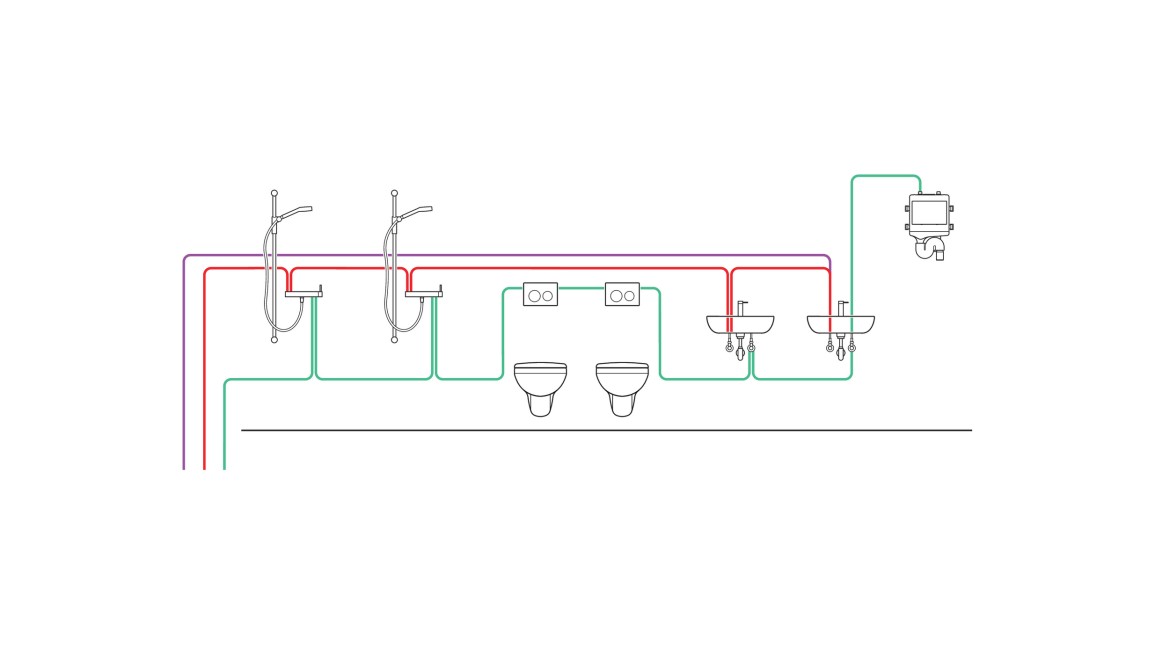 Beispiel der Verrohrung einer Intervall gesteuerten Hygienespülung (© Geberit)