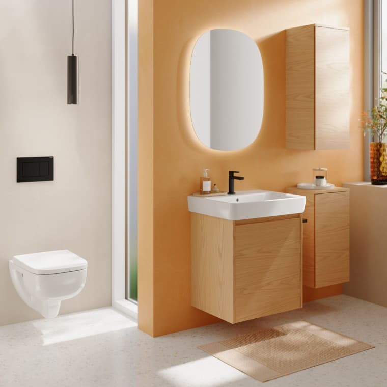 Miroir ovale Geberit Option avec lavabo Renova Plan Miroir ovale Geberit Option avec lavabo Renova Plan