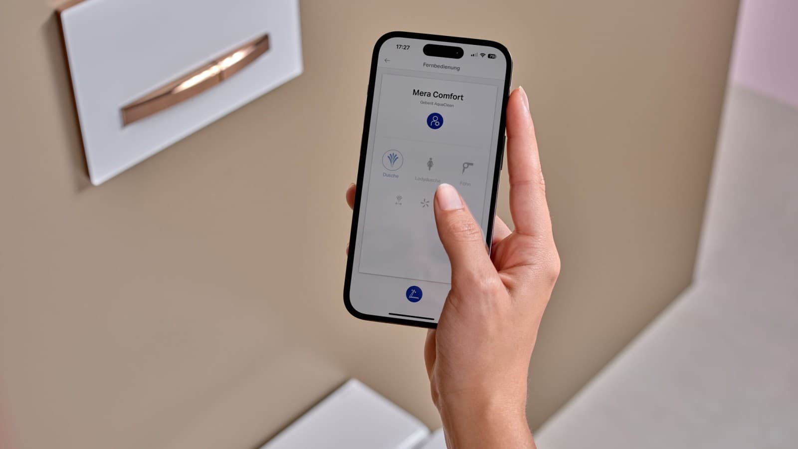 Le WCdouche Geberit Mera Comfort peut être commandé via l’application Geberit Home Le WCdouche Geberit Mera Comfort peut être commandé via l’application Geberit Home