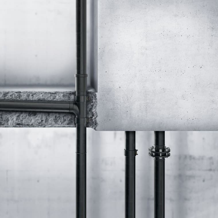 Geberit PE kann auch in Beton verlegt werden Geberit PE kann auch in Beton verlegt werden