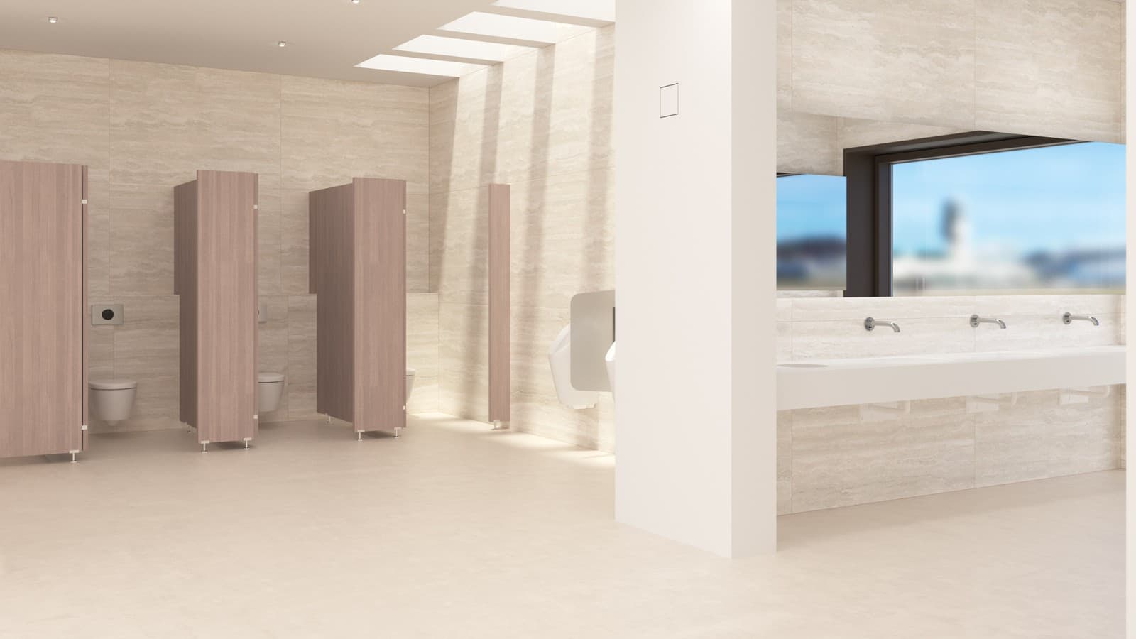 Locaux sanitaires dans une construction non résidentielle (© Geberit) Locaux sanitaires dans une construction non résidentielle (© Geberit)