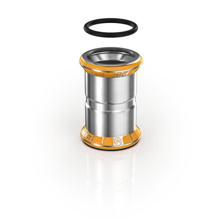 Les raccords Geberit Mapress Therm sont clairement identifiables grâce à l'indicateur de sertissage orange. Les raccords Geberit Mapress Therm sont clairement identifiables grâce à l'indicateur de sertissage orange.